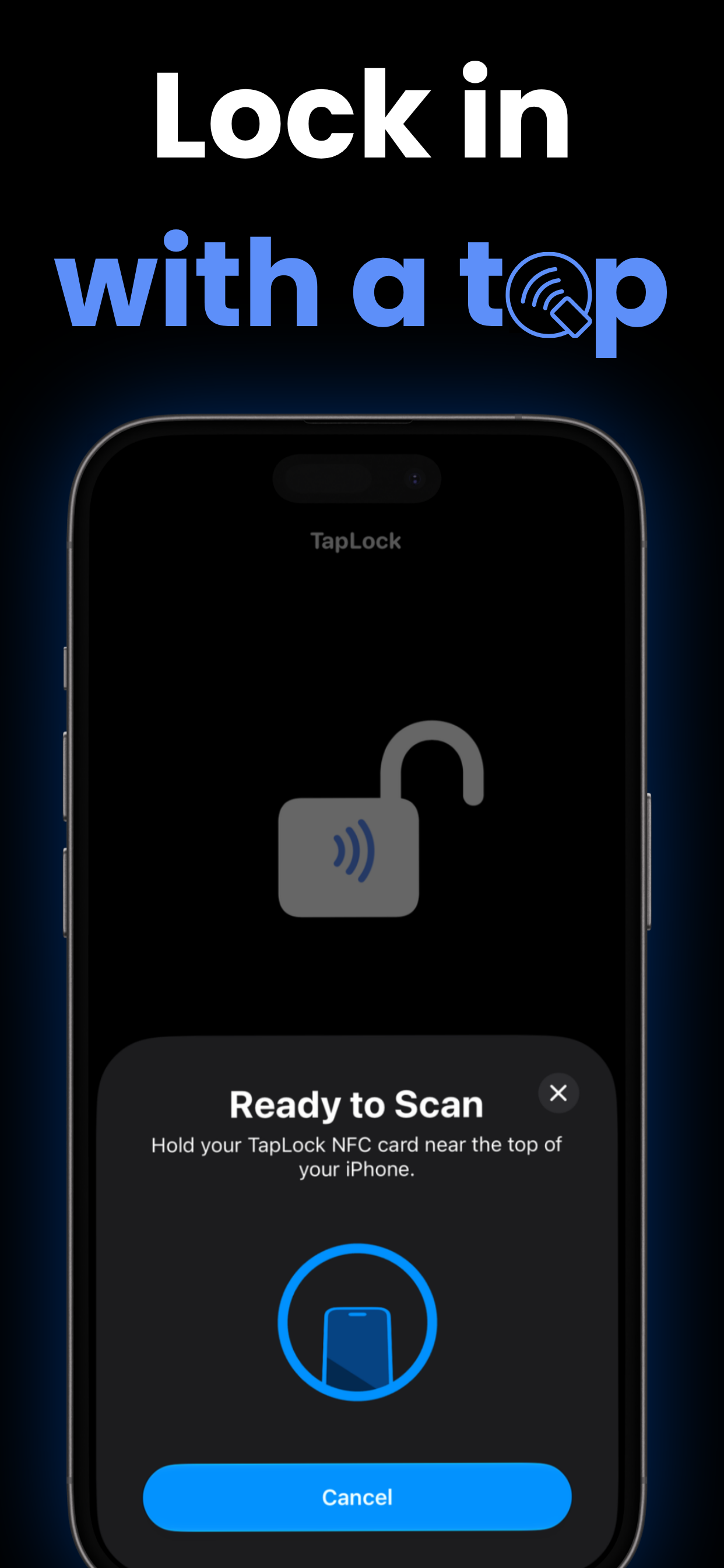 Lock in with a tap — the TapLock scan screen ready to read your NFC card.